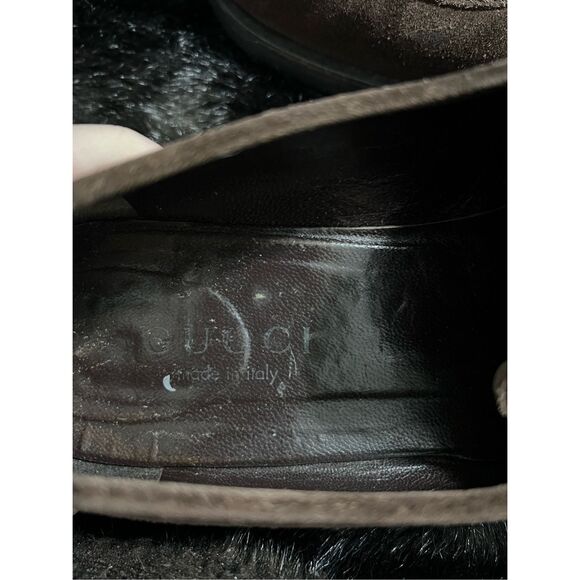 GUCCI Metal Plate Loafers Size 9.5 horse bit  Brown Suede Leather 100 0491